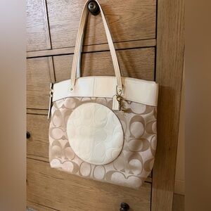 Coach Laura Ivory and Beige Signature Tote